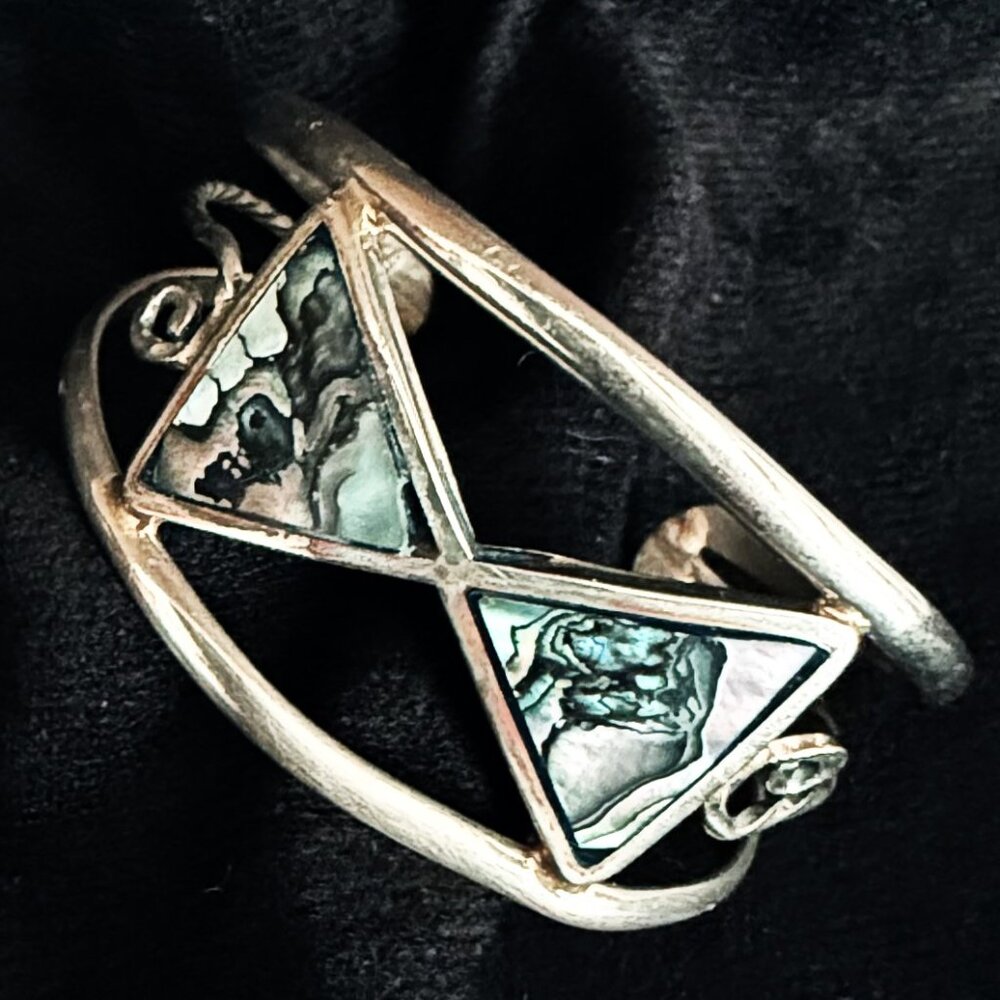 Alpaca Mexico Bracelet Cuff Silver Womens XS Abalone Butterfly Artizian ADJSTBLE